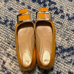 Roger Vivier Yellow Patent Leather Buckle Flats